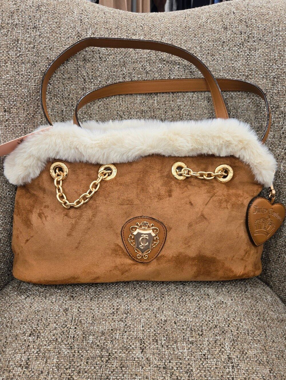 Juicy Couture Tan Suede Fur Shoulder Handbag